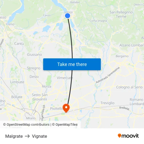Malgrate to Vignate map
