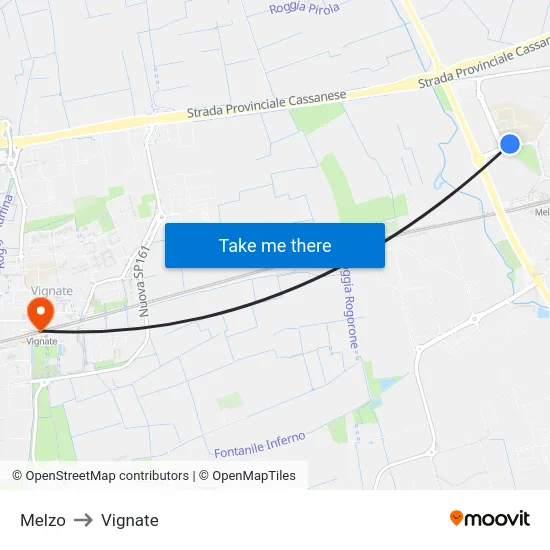 Melzo to Vignate map