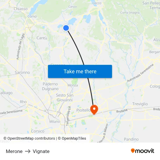 Merone to Vignate map