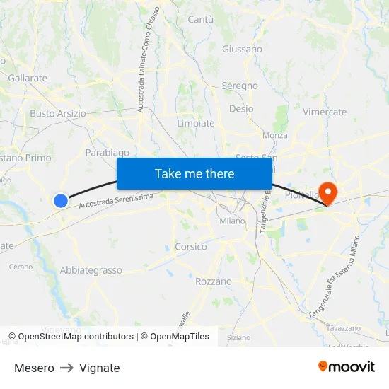 Mesero to Vignate map