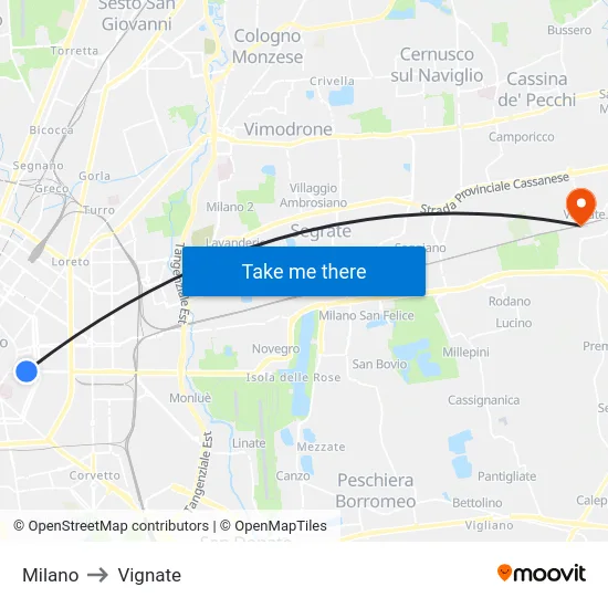Milan to Vignate map