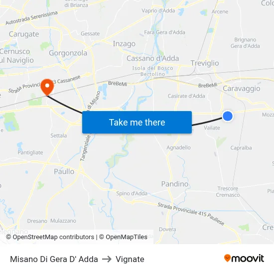 Misano di Gera d'Adda to Vignate map