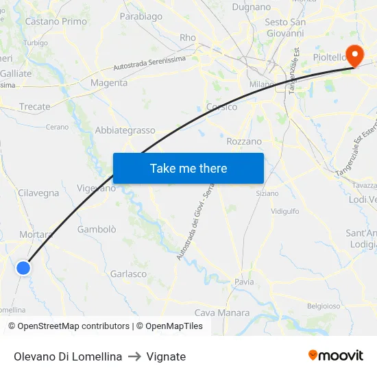 Olevano Di Lomellina to Vignate map