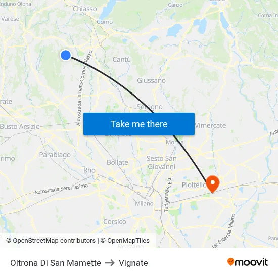 Oltrona Di San Mamette to Vignate map