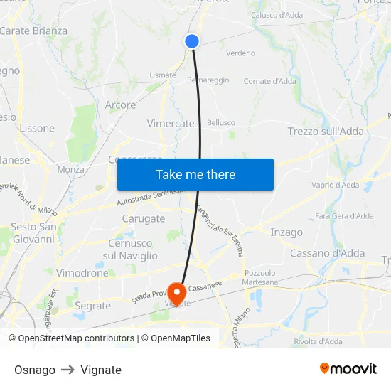 Osnago to Vignate map