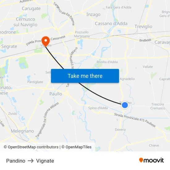 Pandino to Vignate map