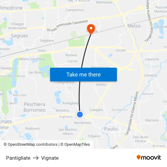 Pantigliate to Vignate map