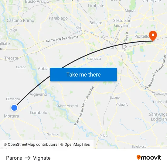 Parona to Vignate map