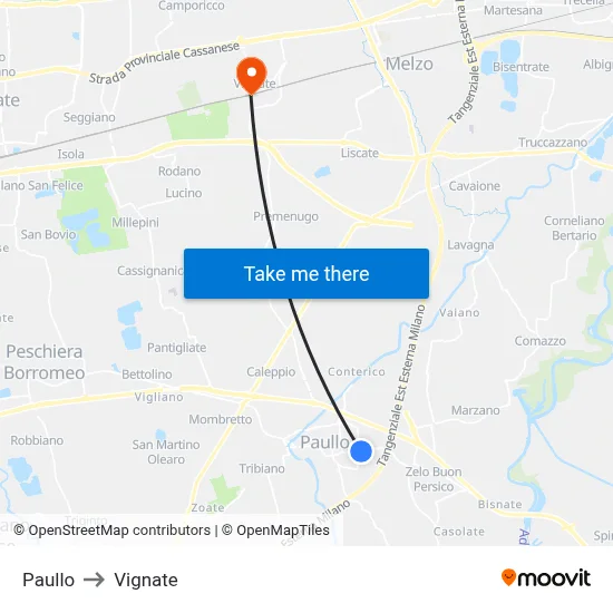 Paullo to Vignate map