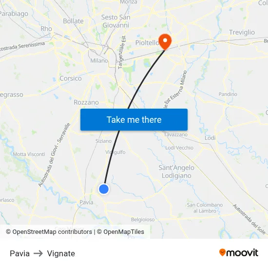 Pavia to Vignate map