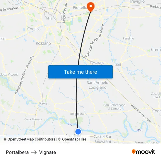 Portalbera to Vignate map