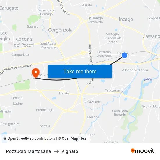 Pozzuolo Martesana to Vignate map