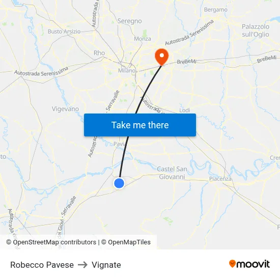 Robecco Pavese to Vignate map