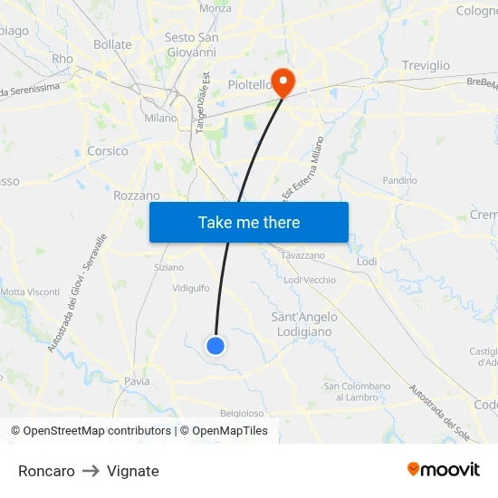 Roncaro to Vignate map