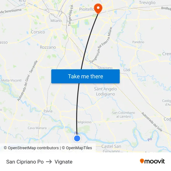 San Cipriano Po to Vignate map