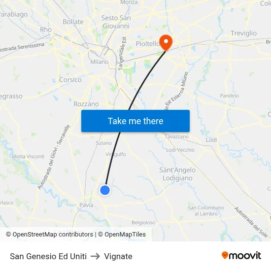 San Genesio Ed Uniti to Vignate map