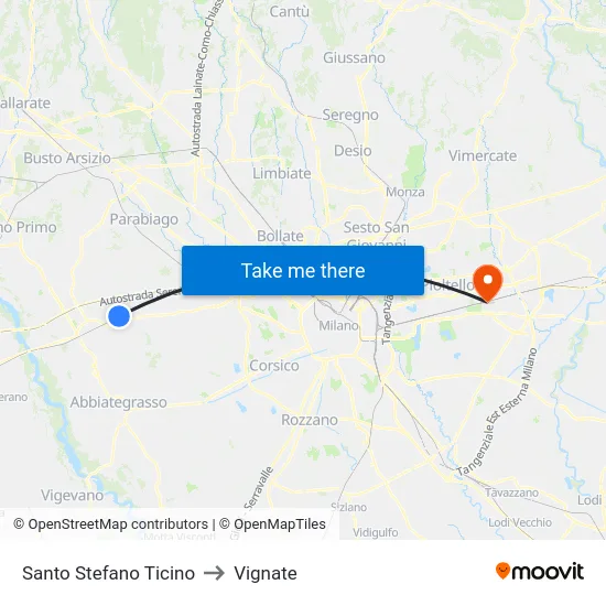 Santo Stefano Ticino to Vignate map