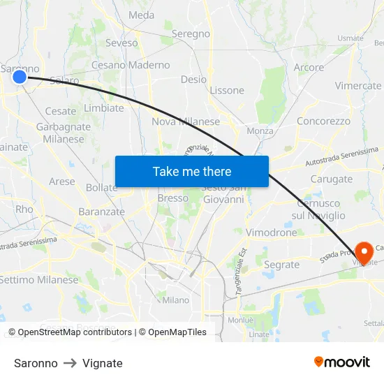 Saronno to Vignate map