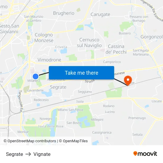 Segrate to Vignate map