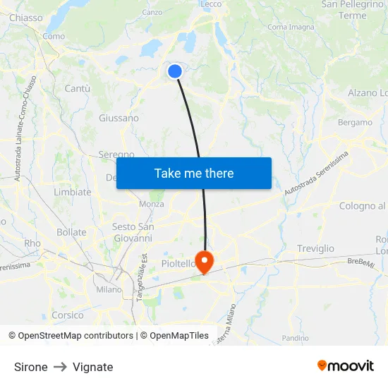 Sirone to Vignate map