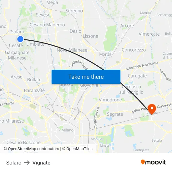 Solaro to Vignate map