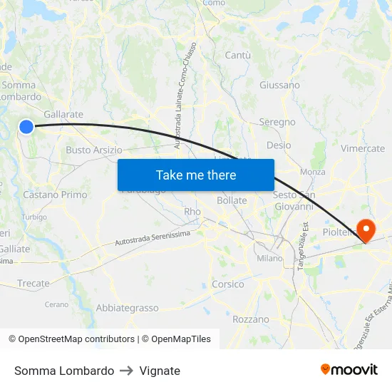 Somma Lombardo to Vignate map
