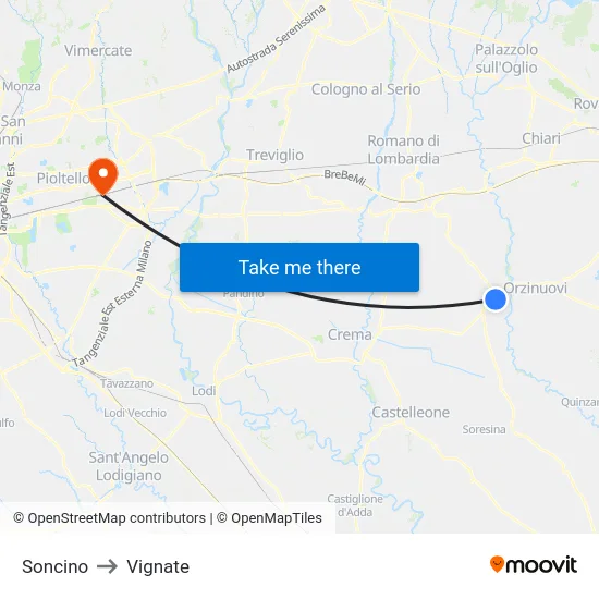 Soncino to Vignate map