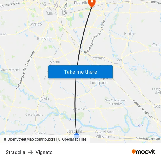 Stradella to Vignate map