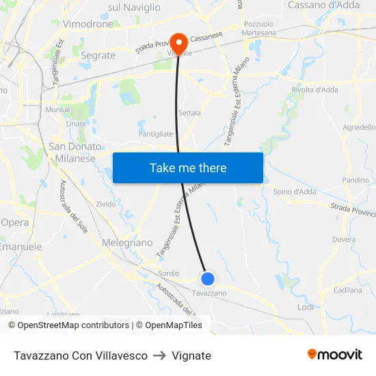 Tavazzano Con Villavesco to Vignate map