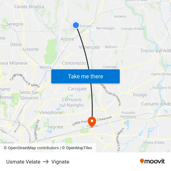 Usmate Velate to Vignate map