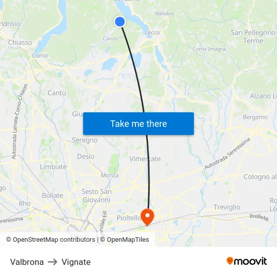 Valbrona to Vignate map