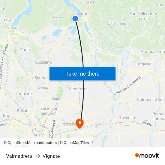 Valmadrera to Vignate map