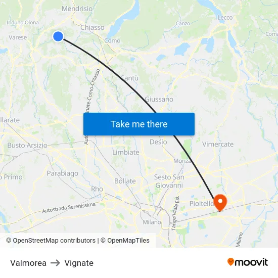 Valmorea to Vignate map
