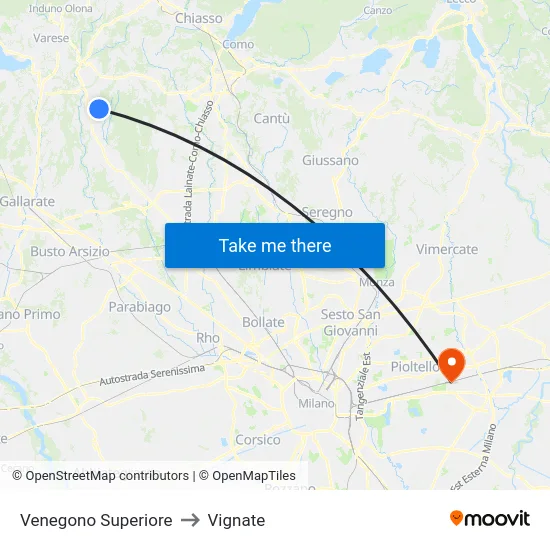 Venegono Superiore to Vignate map