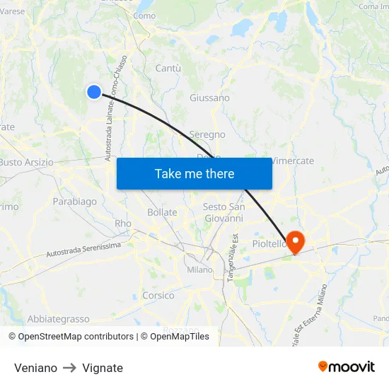 Veniano to Vignate map