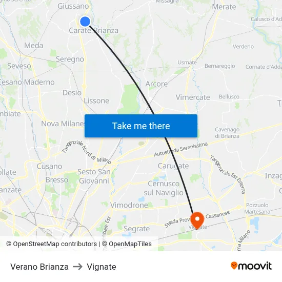 Verano Brianza to Vignate map