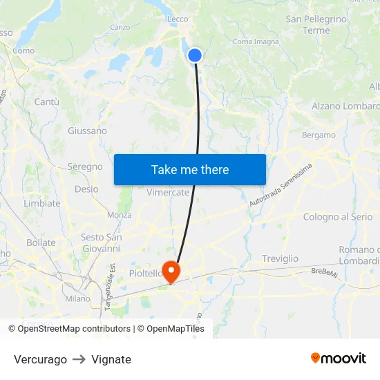 Vercurago to Vignate map