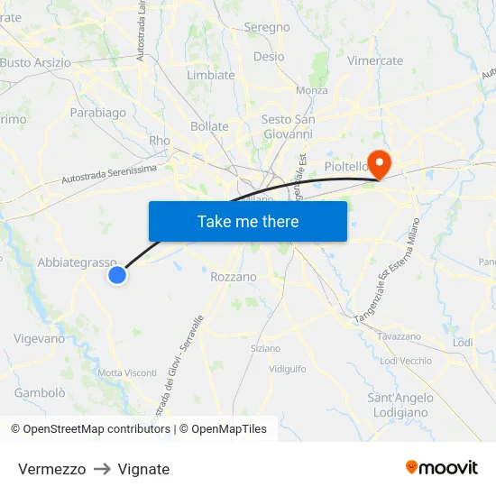 Vermezzo to Vignate map