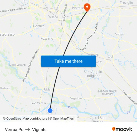 Verrua Po to Vignate map