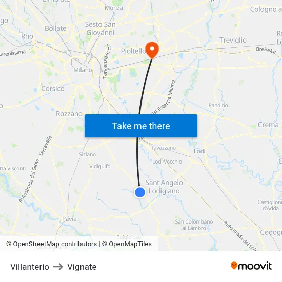 Villanterio to Vignate map