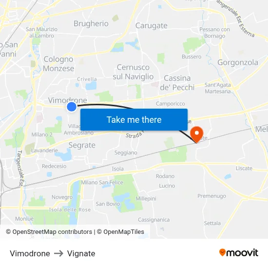 Vimodrone to Vignate map