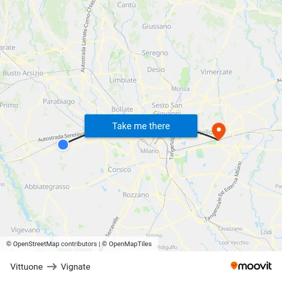 Vittuone to Vignate map