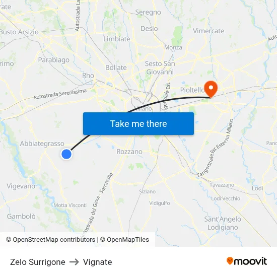 Zelo Surrigone to Vignate map