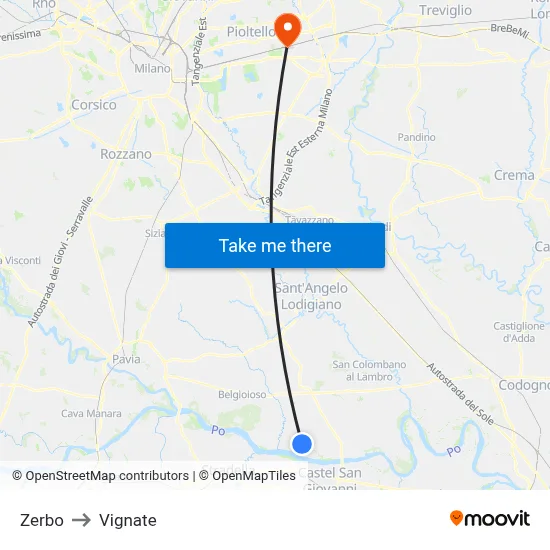 Zerbo to Vignate map