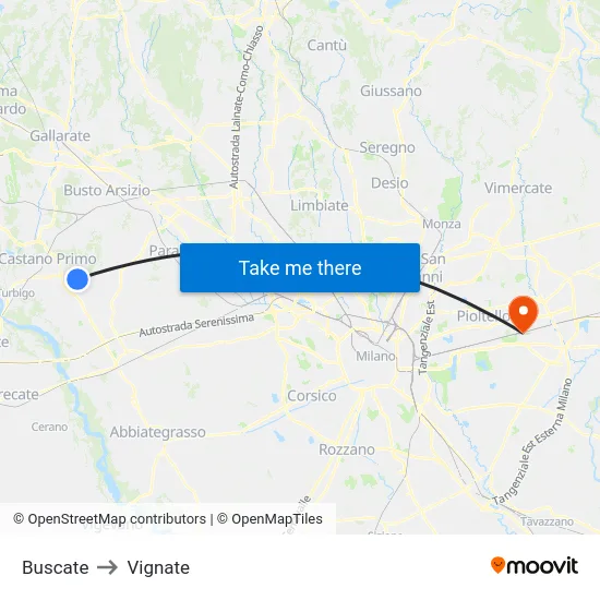 Buscate to Vignate map