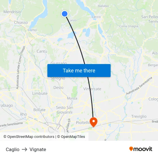 Caglio to Vignate map