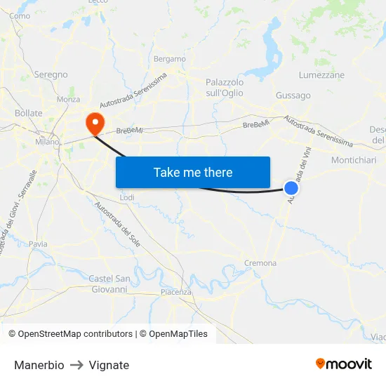 Manerbio to Vignate map