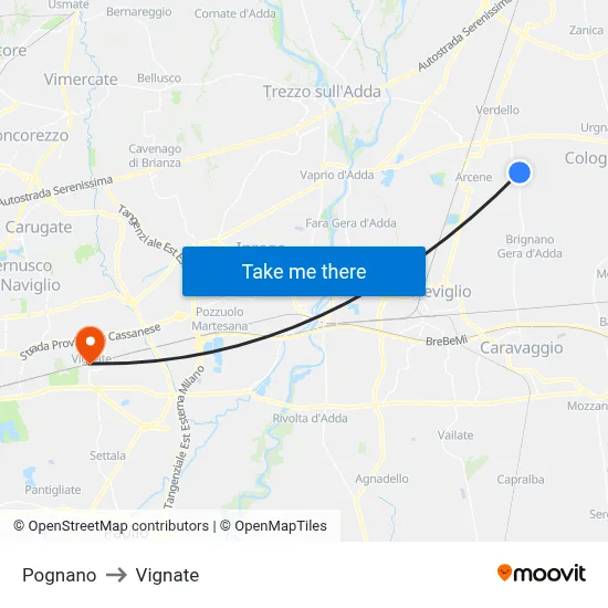 Pognano to Vignate map