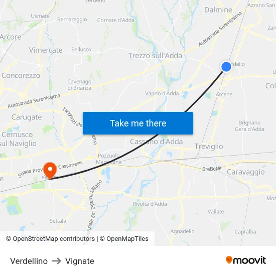 Verdellino to Vignate map