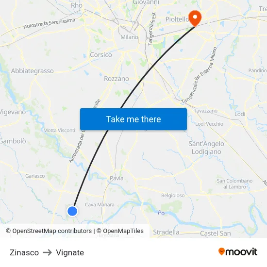 Zinasco to Vignate map